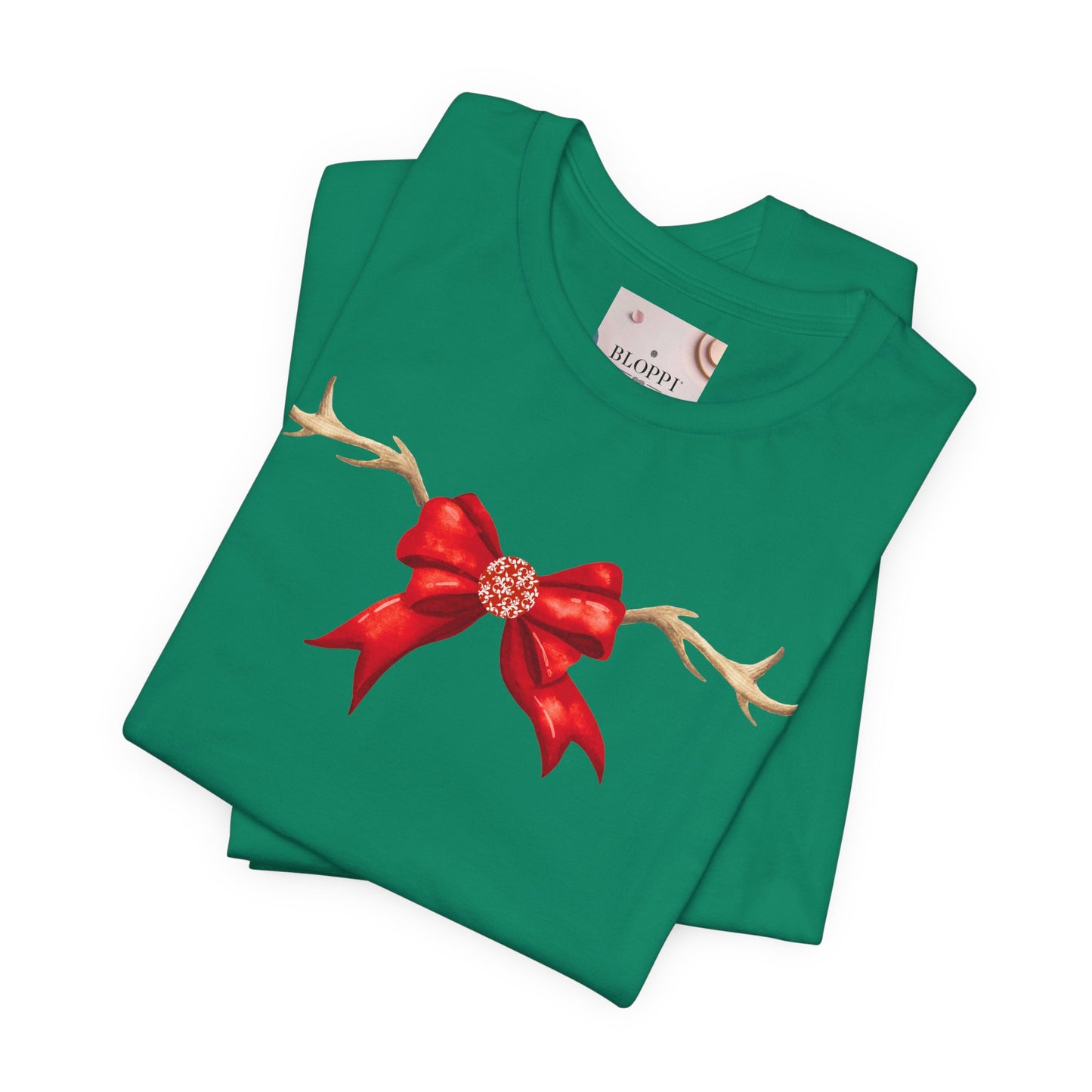 Coquette Reindeer Jersey Tee - Red Bow and Antlers