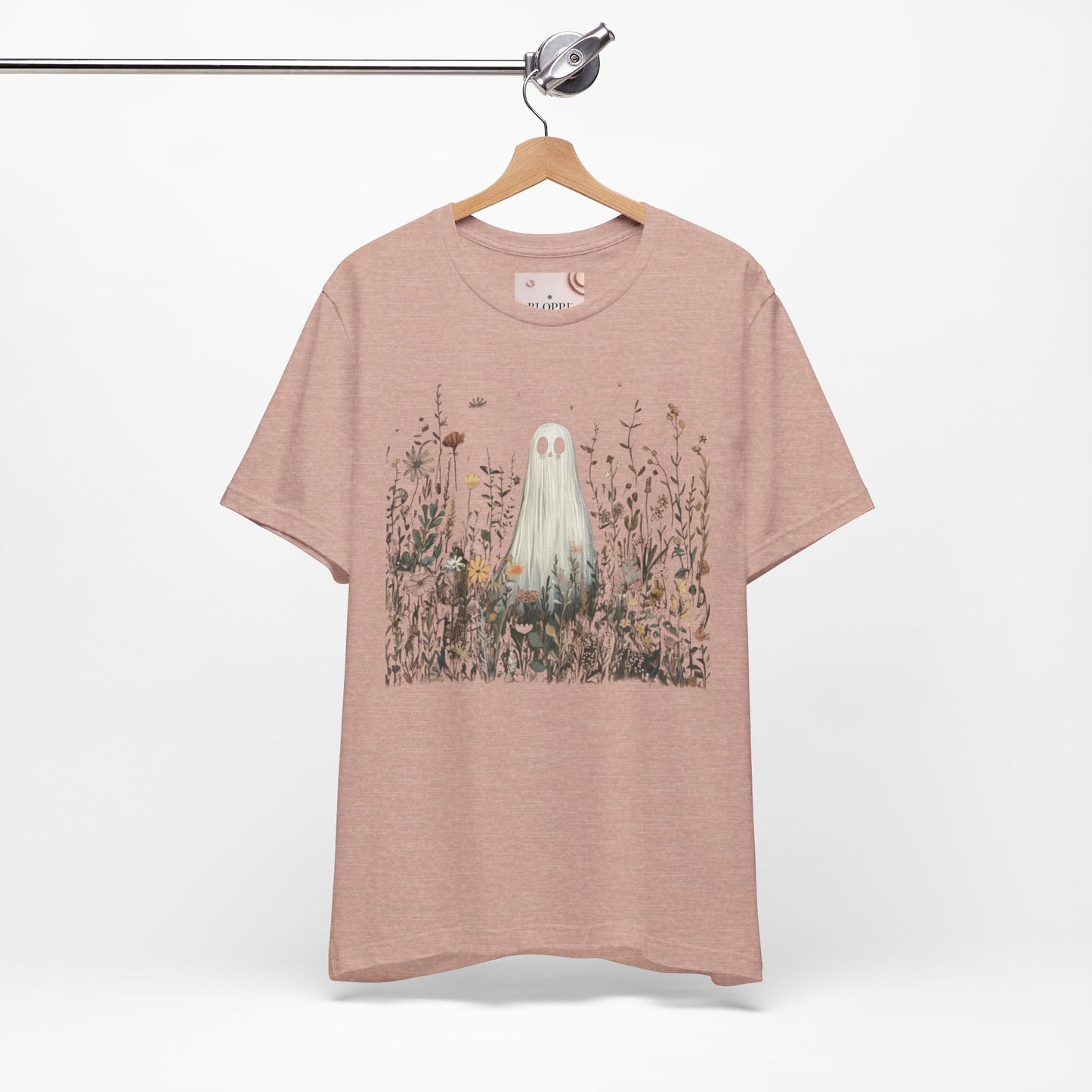 Whimsical Ghost Floral Tee, Casual Summer Shirt, Cute Ghost T-Shirt, Unique Gift for Ghost Lovers, Boho Style Cotton Tee