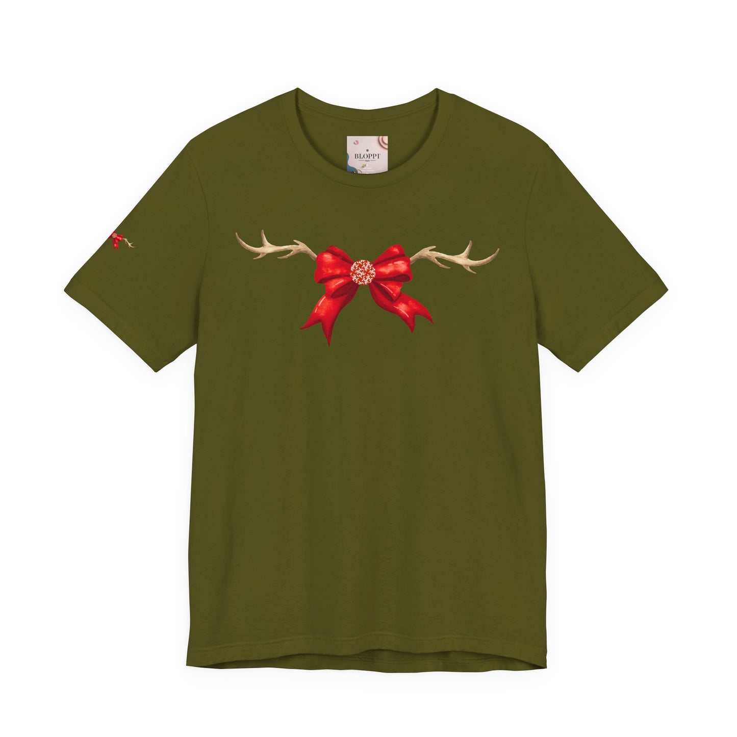 Coquette Reindeer Jersey Tee - Red Bow and Antlers