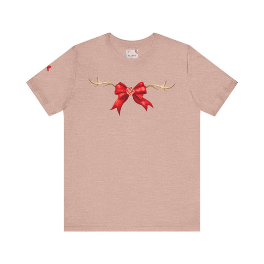 Coquette Reindeer Jersey Tee - Red Bow and Antlers