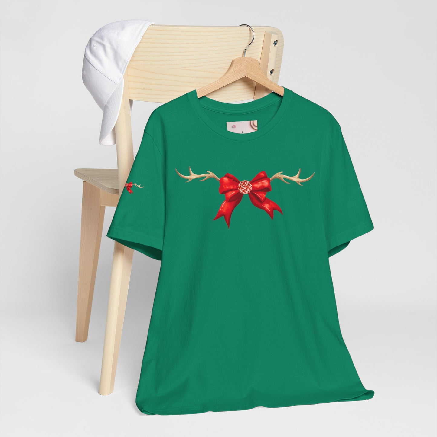 Coquette Reindeer Jersey Tee - Red Bow and Antlers