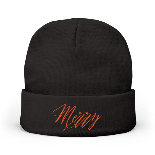Merry Knit Beanie, Cozy Winter Hat, Holiday Gift, Embroidered Beanie, Christmas Accessories, Fashionable Winter Wear